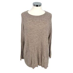 Eileen Fisher Beige Ribbed Merino Wool Pullover Sweater Size Medium